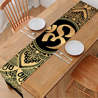 Gold Om Mandala Print Table Runner