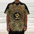 Gold Om Mandala Print Textured Short Sleeve Shirt