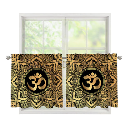 Gold Om Mandala Print Tier Curtains