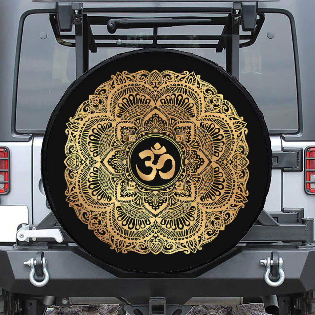Gold Om Mandala Print Tire Cover