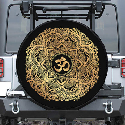 Gold Om Mandala Print Tire Cover