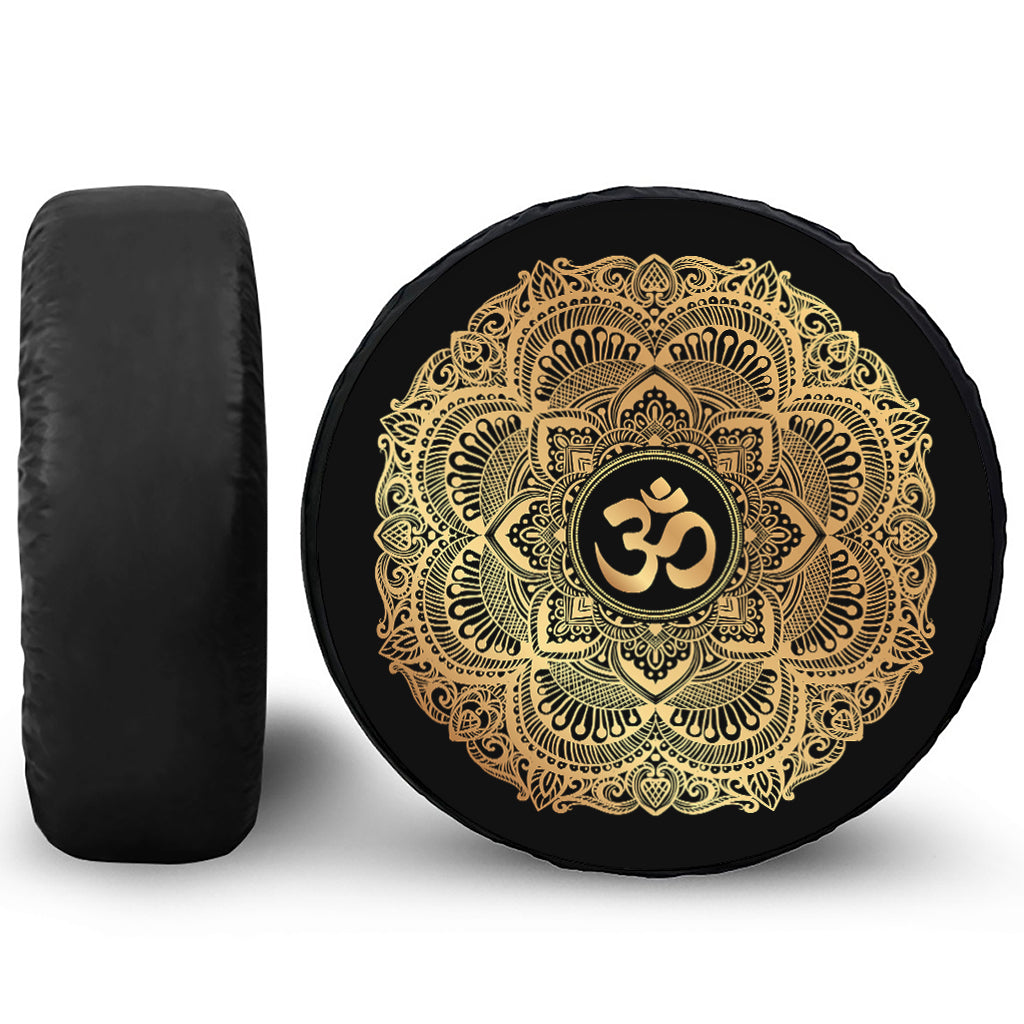 Gold Om Mandala Print Tire Cover