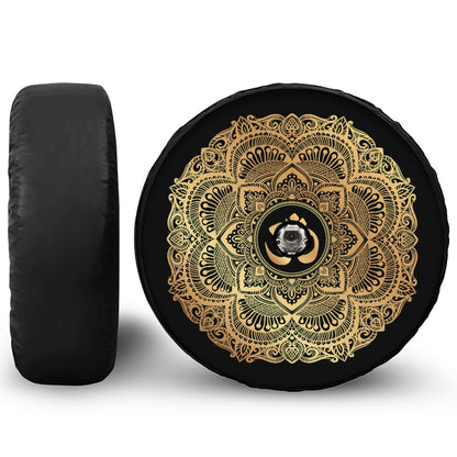 Gold Om Mandala Print Tire Cover With Camera Hole