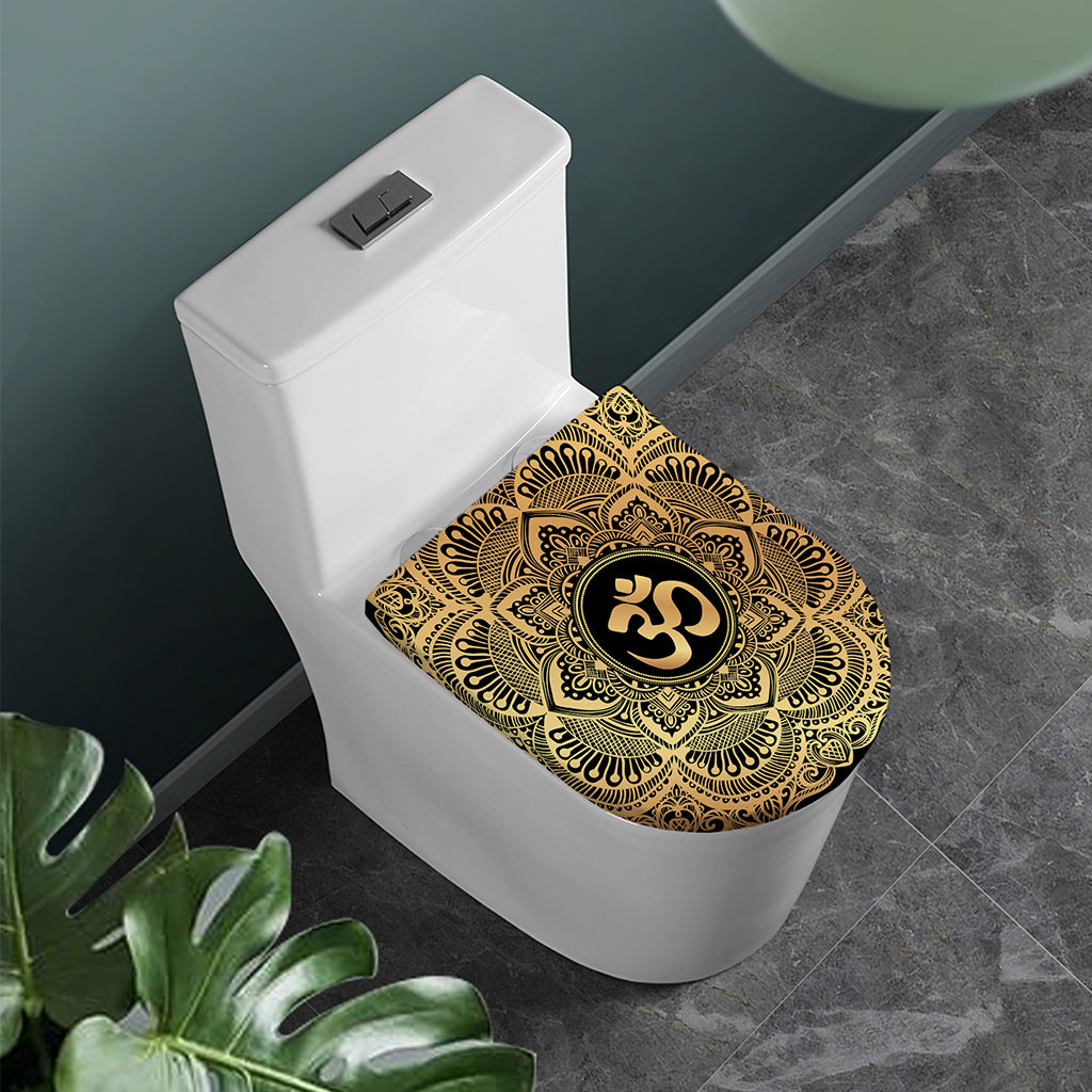 Gold Om Mandala Print Toilet Lid Cover