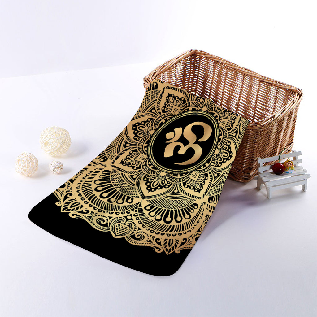 Gold Om Mandala Print Towel
