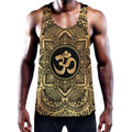 Gold Om Mandala Print Men's Workout Tank Top