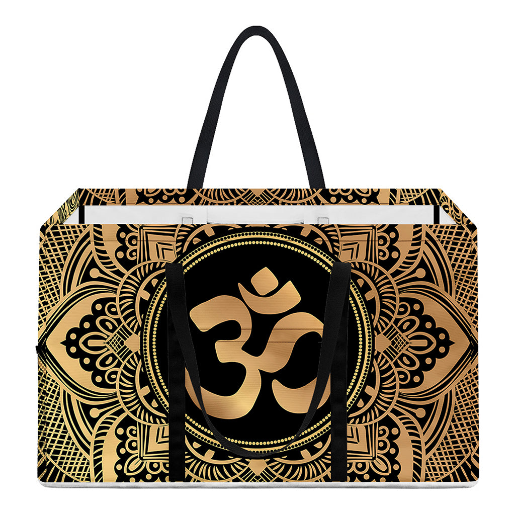 Gold Om Mandala Print Utility Tote Bag