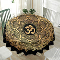 Gold Om Mandala Print Waterproof Round Tablecloth