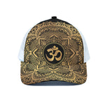 Gold Om Mandala Print White Mesh Trucker Cap
