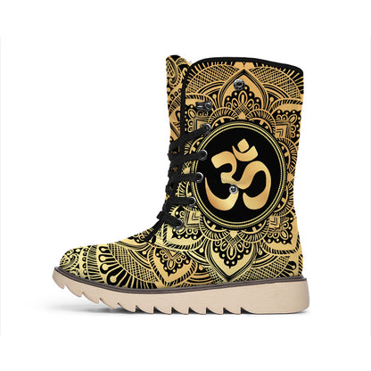 Gold Om Mandala Print Winter Boots