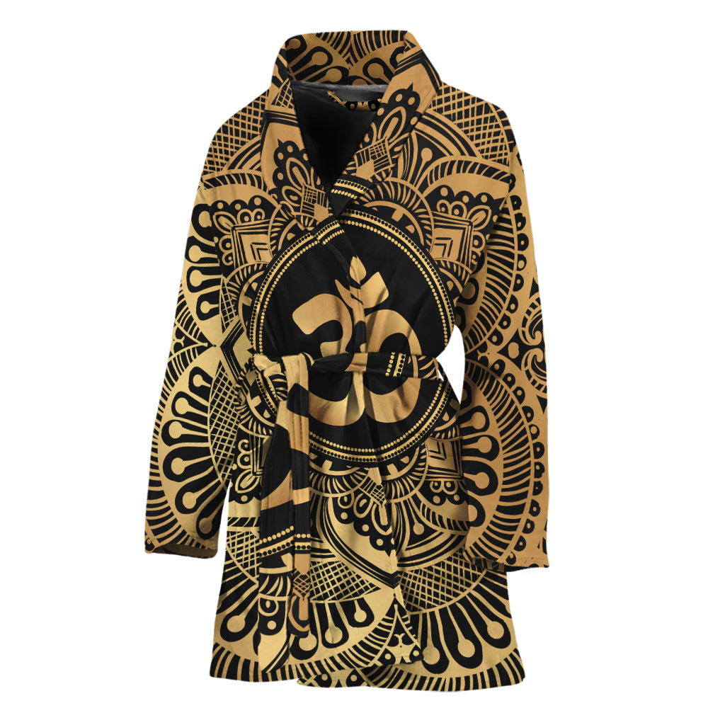 Gold Om Mandala Print Women's Bathrobe
