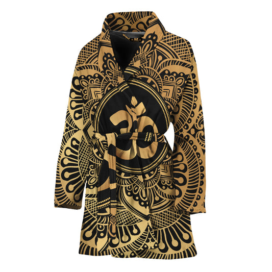 Gold Om Mandala Print Women's Bathrobe