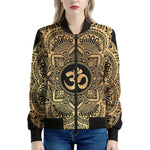 Gold Om Mandala Print Women's Bomber Jacket