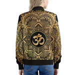Gold Om Mandala Print Women's Bomber Jacket