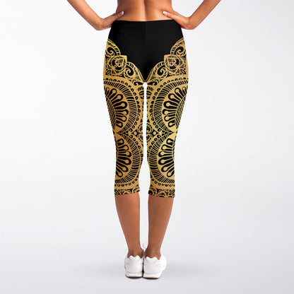 Gold Om Mandala Print Women's Capri Leggings