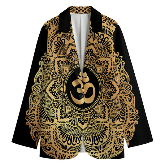 Gold Om Mandala Print Women's Cotton Blazer