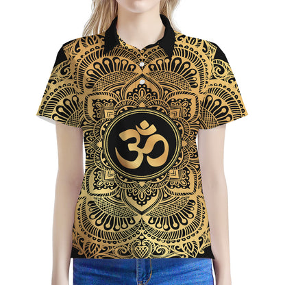 Gold Om Mandala Print Women's Polo Shirt