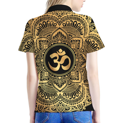 Gold Om Mandala Print Women's Polo Shirt