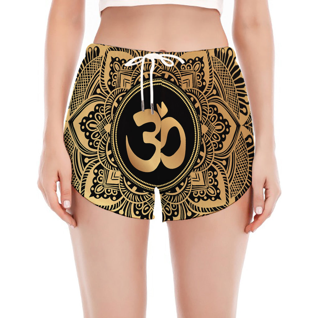 Gold Om Mandala Print Women's Split Running Shorts