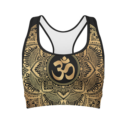 Gold Om Mandala Print Women's Sports Bra