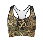 Gold Om Mandala Print Women's Sports Bra