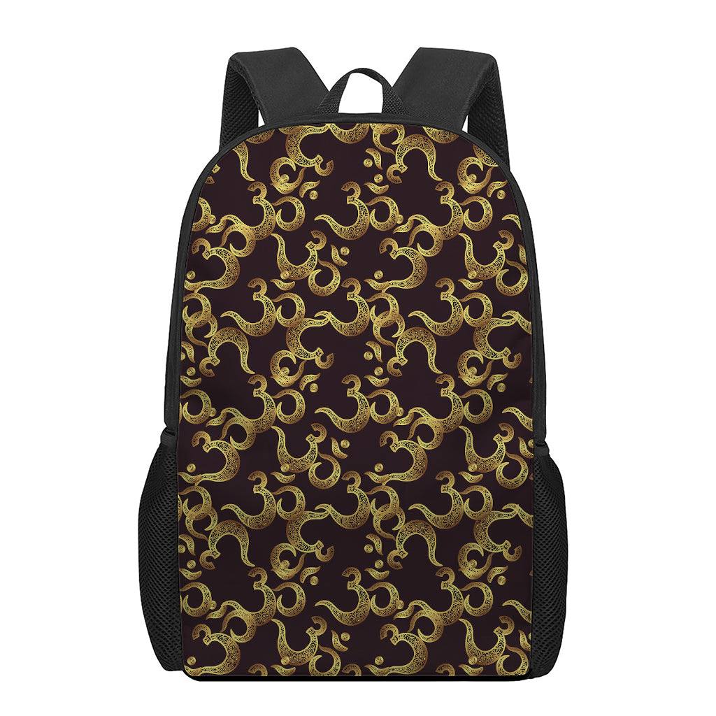 Gold Om Symbol Pattern Print 17 Inch Backpack