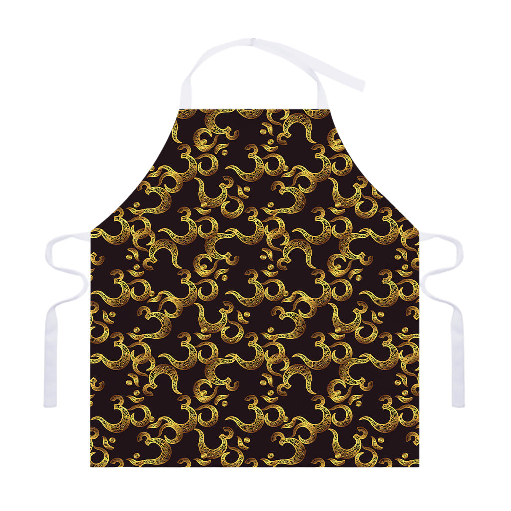 Gold Om Symbol Pattern Print Adjustable Apron