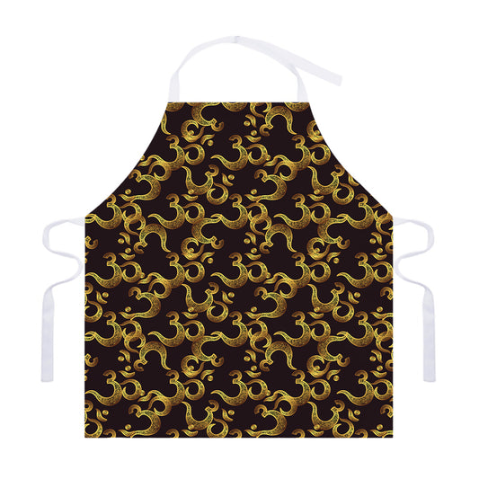 Gold Om Symbol Pattern Print Adjustable Apron