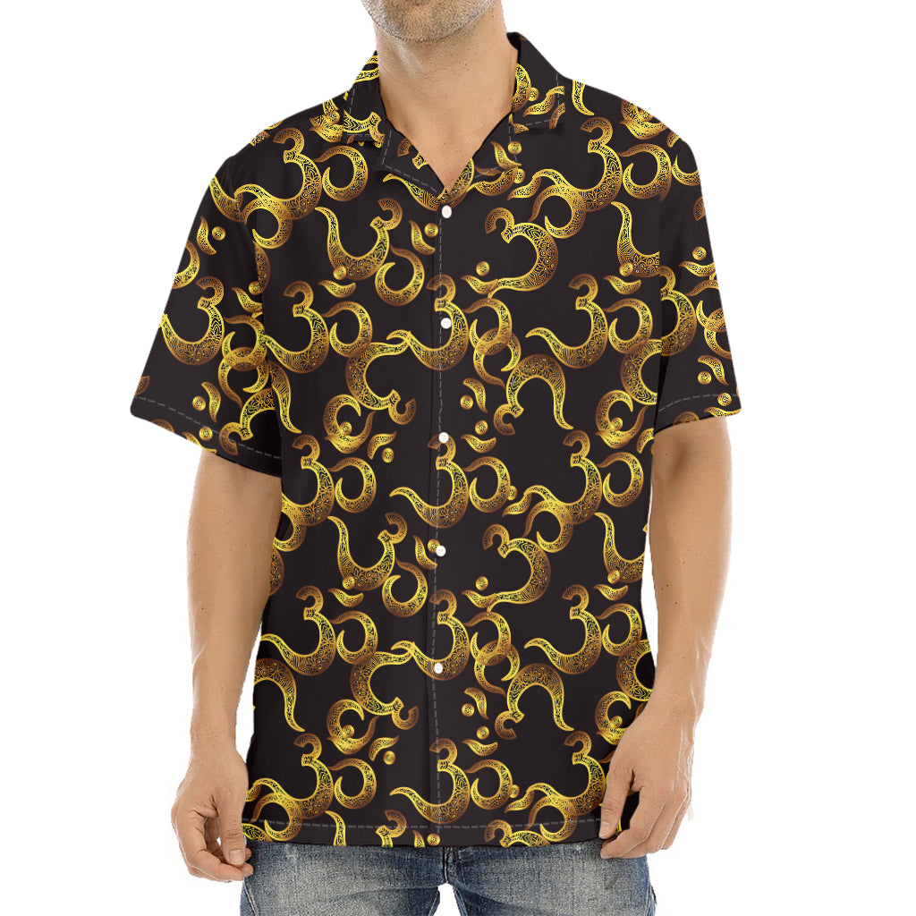 Gold Om Symbol Pattern Print Aloha Shirt