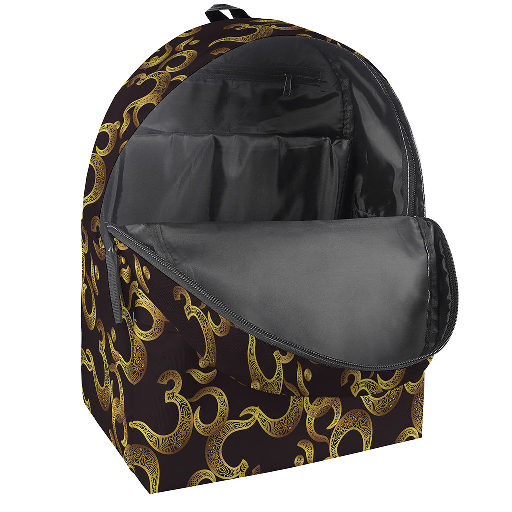 Gold Om Symbol Pattern Print Backpack