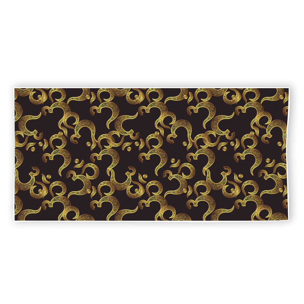 Gold Om Symbol Pattern Print Beach Towel