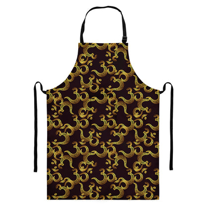 Gold Om Symbol Pattern Print Bib Apron With Pocket