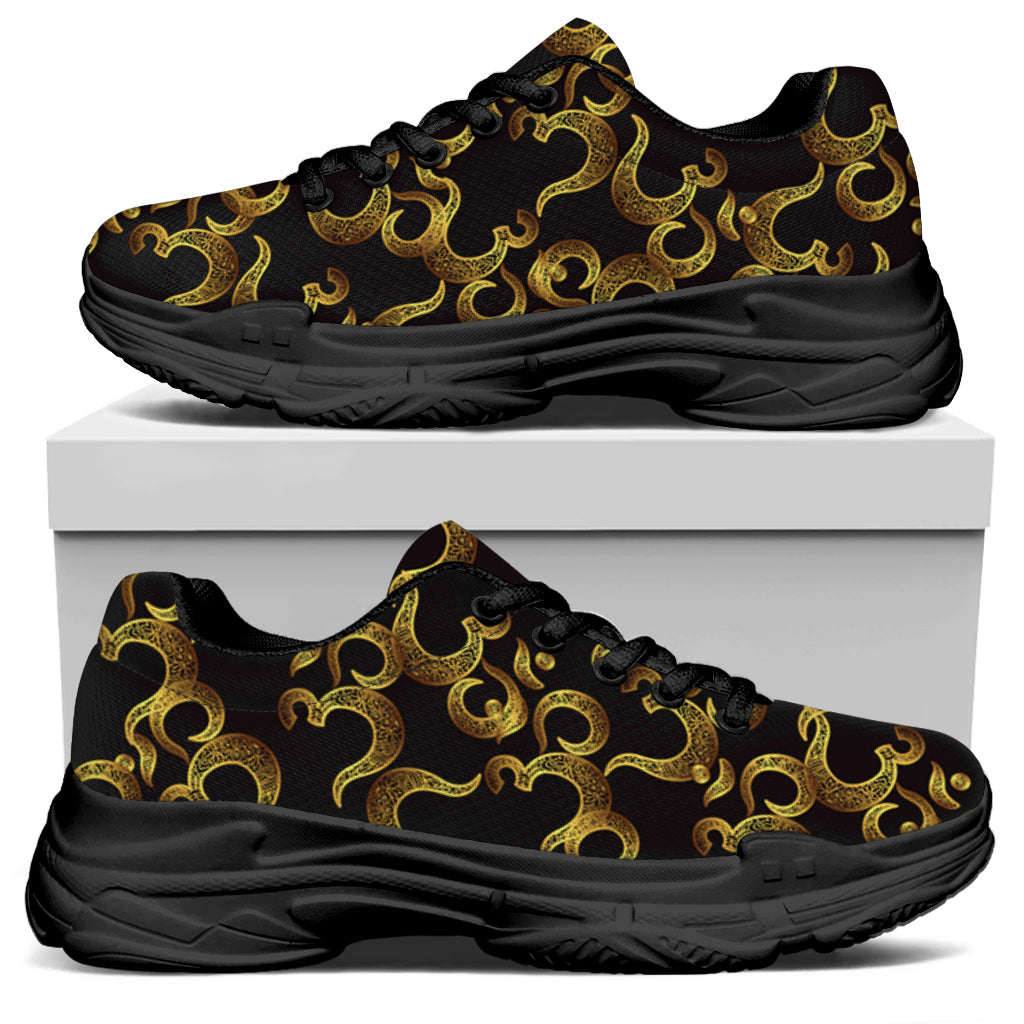 Gold Om Symbol Pattern Print Black Chunky Shoes
