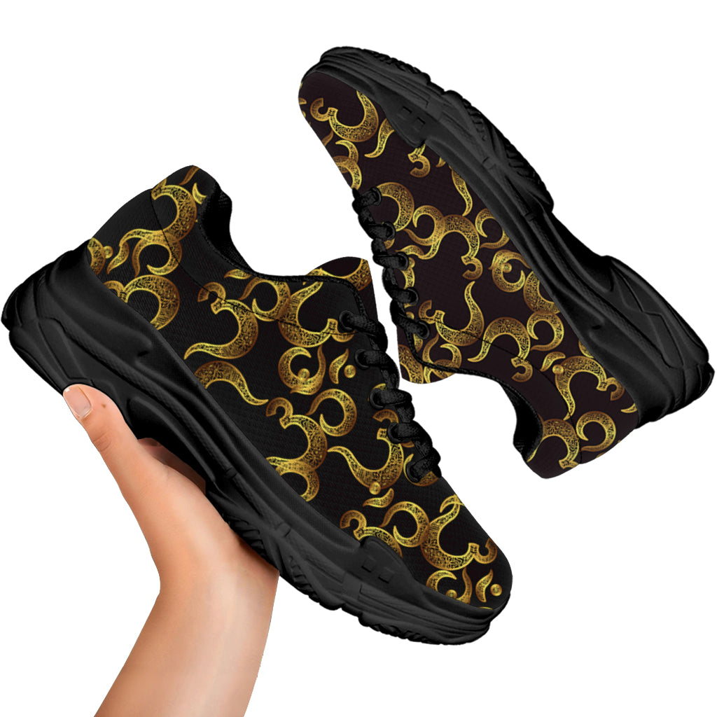 Gold Om Symbol Pattern Print Black Chunky Shoes