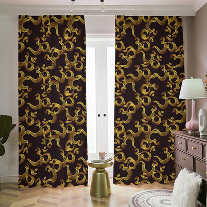 Gold Om Symbol Pattern Print Blackout Pencil Pleat Curtains
