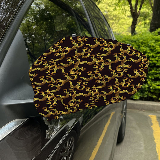 Gold Om Symbol Pattern Print Car Side Mirror Covers