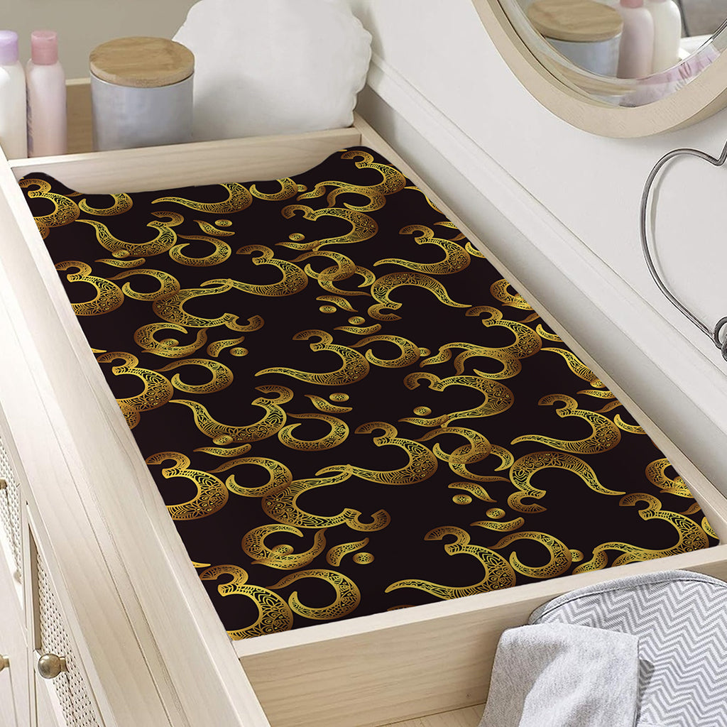 Gold Om Symbol Pattern Print Changing Pad Cover