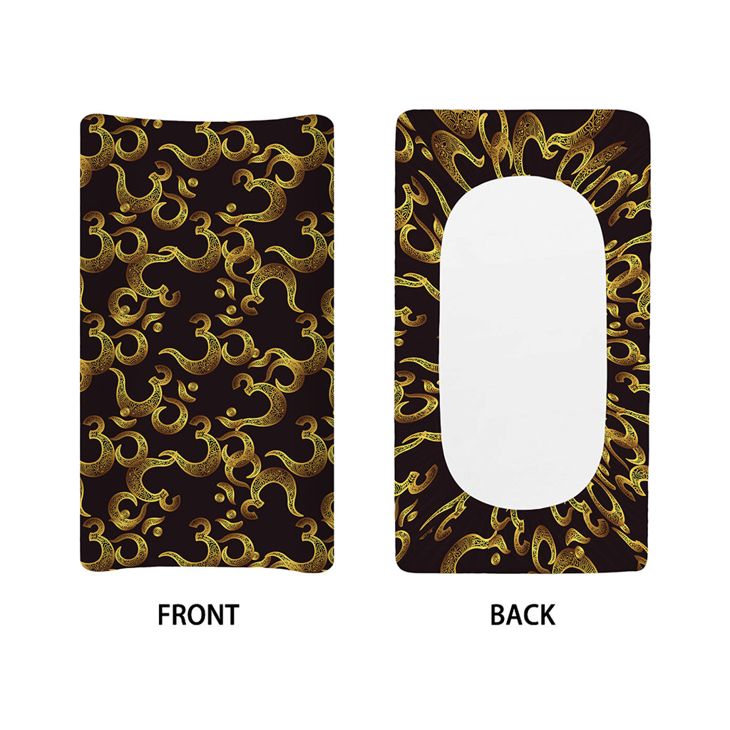 Gold Om Symbol Pattern Print Changing Pad Cover