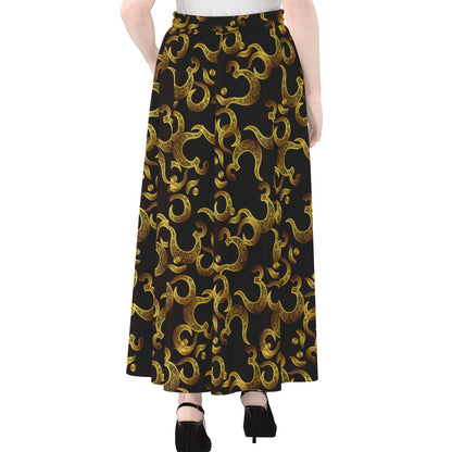Gold Om Symbol Pattern Print Chiffon Maxi Skirt