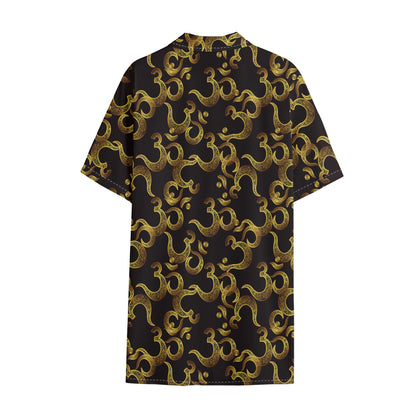 Gold Om Symbol Pattern Print Cotton Hawaiian Shirt