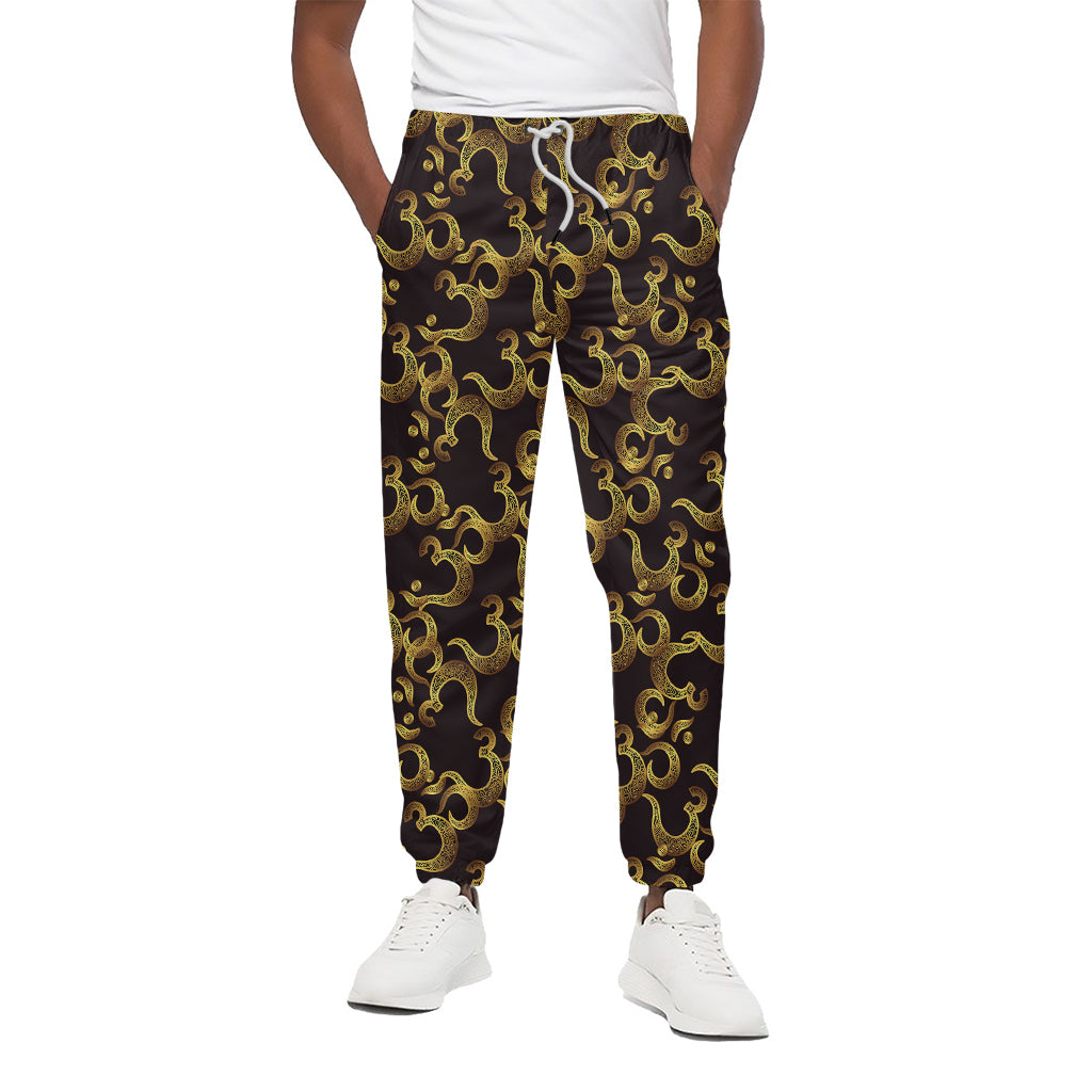 Gold Om Symbol Pattern Print Cotton Pants