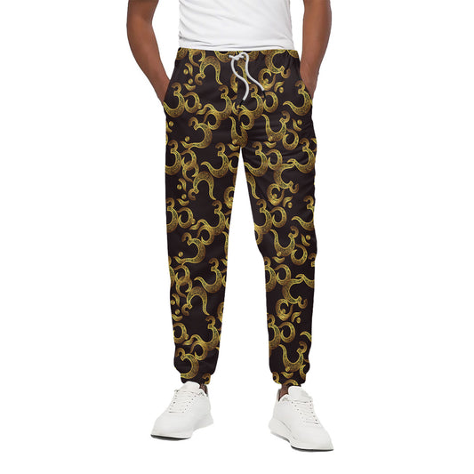 Gold Om Symbol Pattern Print Cotton Pants