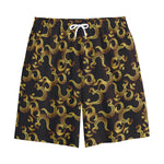 Gold Om Symbol Pattern Print Cotton Shorts