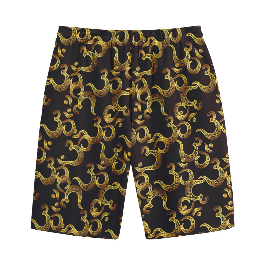 Gold Om Symbol Pattern Print Cotton Shorts