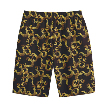 Gold Om Symbol Pattern Print Cotton Shorts
