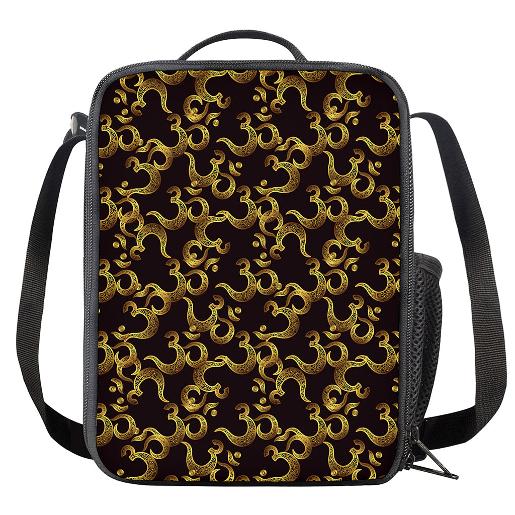 Gold Om Symbol Pattern Print Crossbody Lunch Bag