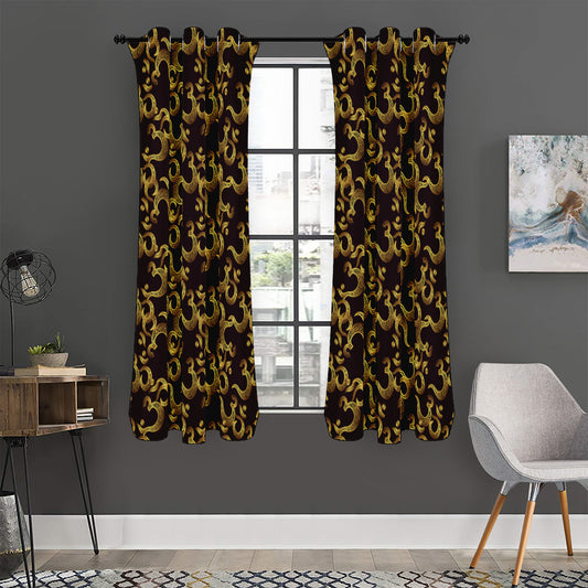 Gold Om Symbol Pattern Print Curtain