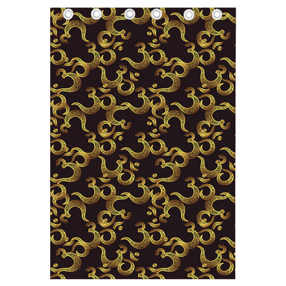 Gold Om Symbol Pattern Print Curtain