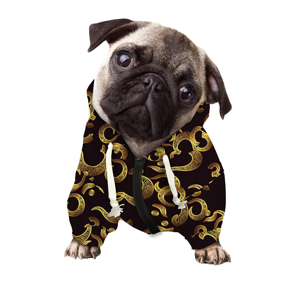 Gold Om Symbol Pattern Print Dog Zip Up Hoodie