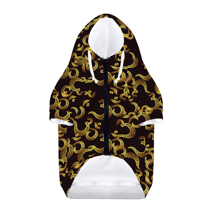 Gold Om Symbol Pattern Print Dog Zip Up Hoodie
